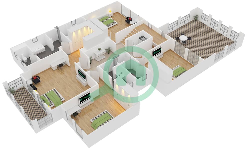 المخططات الطابقية لتصميم النموذج EXECUTIVE 2 فيلا تجارية 4 غرف نوم - حتان First Floor interactive3D