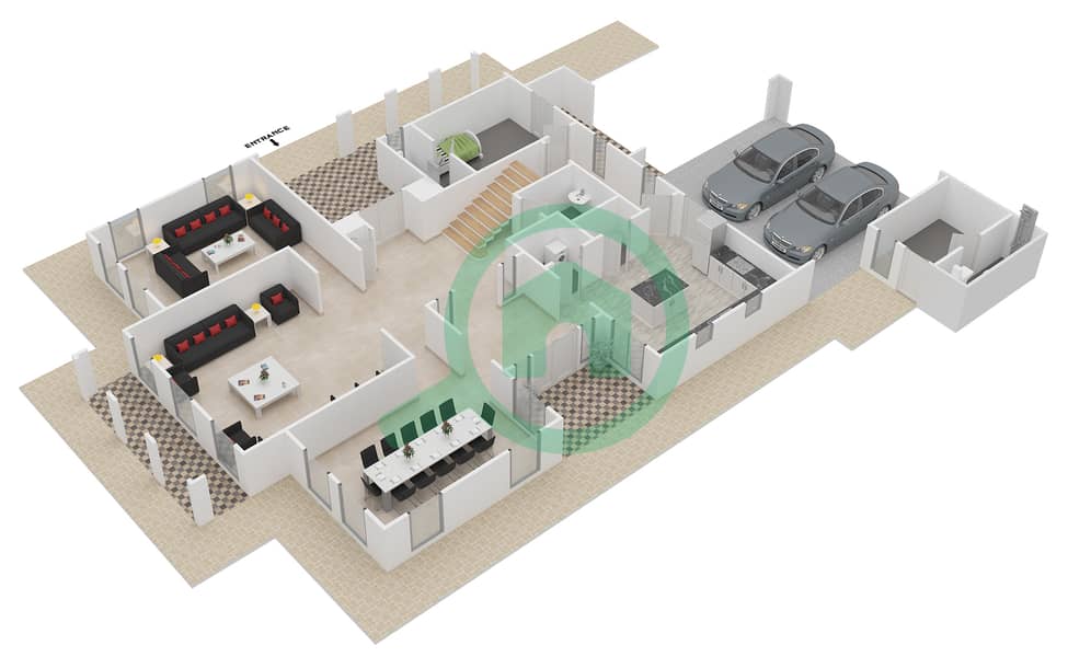 المخططات الطابقية لتصميم النموذج EXECUTIVE 2 فيلا تجارية 4 غرف نوم - حتان Ground Floor interactive3D