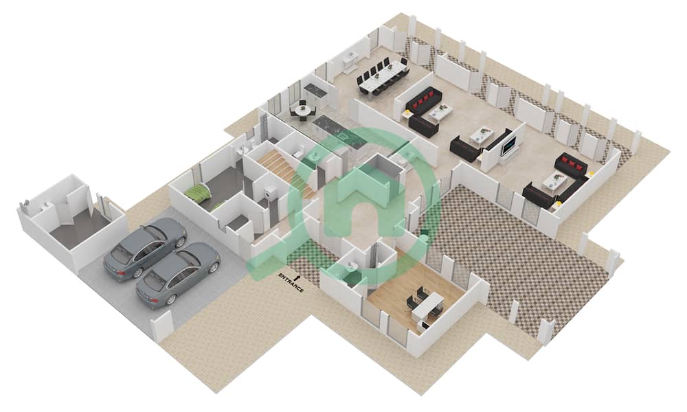المخططات الطابقية لتصميم النموذج LUXURY 1 فيلا تجارية 4 غرف نوم - حتان Ground Floor interactive3D