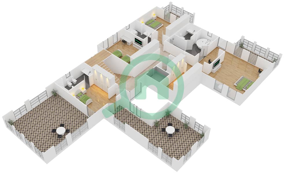 المخططات الطابقية لتصميم النموذج LUXURY 1 فيلا تجارية 4 غرف نوم - حتان First Floor interactive3D