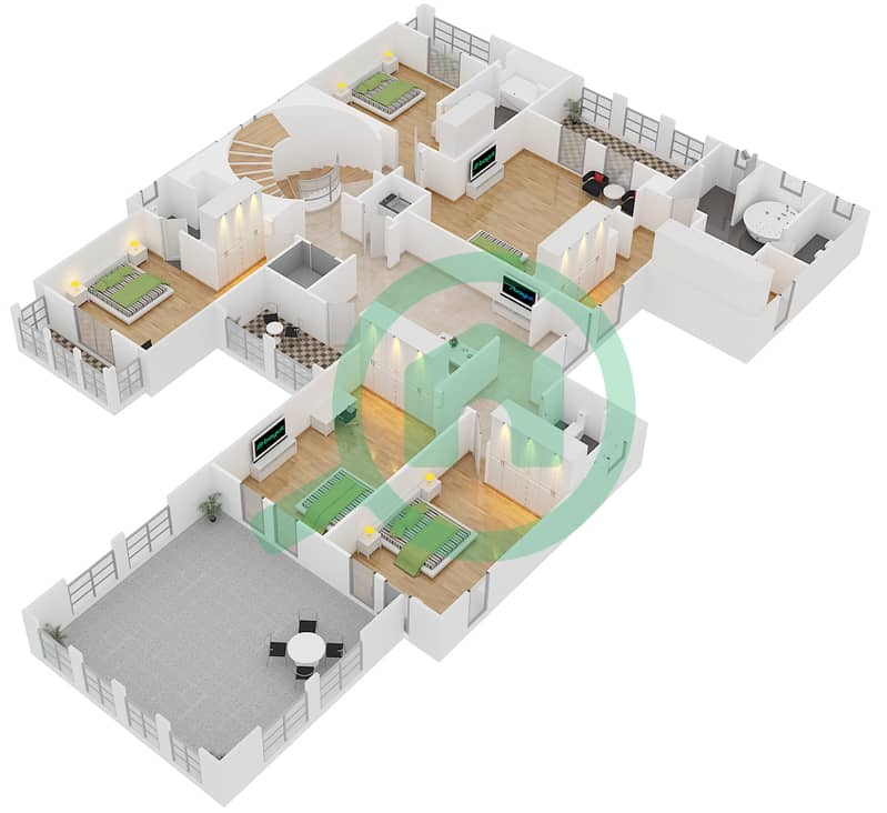 المخططات الطابقية لتصميم النموذج LUXURY 2 فیلا 5 غرف نوم - حتان First Floor interactive3D
