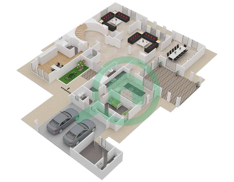 المخططات الطابقية لتصميم النموذج LUXURY 2 فیلا 5 غرف نوم - حتان Ground Floor interactive3D
