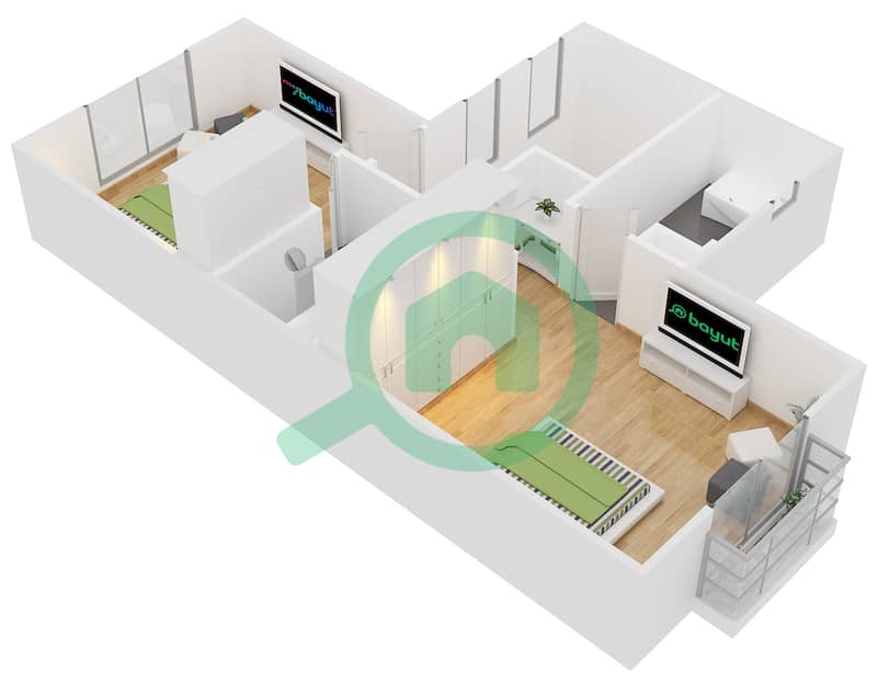 多拉之家 - 2 卧室联排别墅类型D戶型图 interactive3D