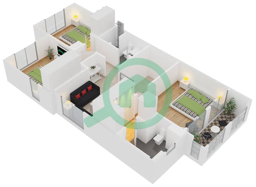 多拉之家 - 3 卧室联排别墅类型A戶型图 interactive3D