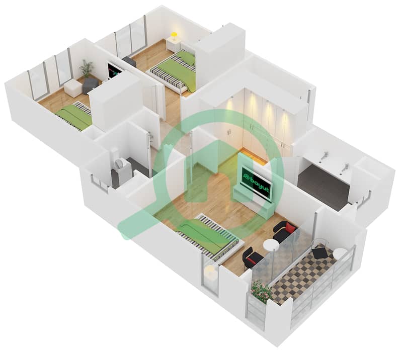 Каса Дора - Таунхаус 3 Cпальни планировка Тип B interactive3D