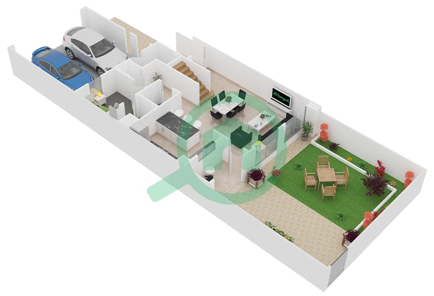 المخططات الطابقية لتصميم النموذج C تاون هاوس 3 غرف نوم - كاسا دورا interactive3D
