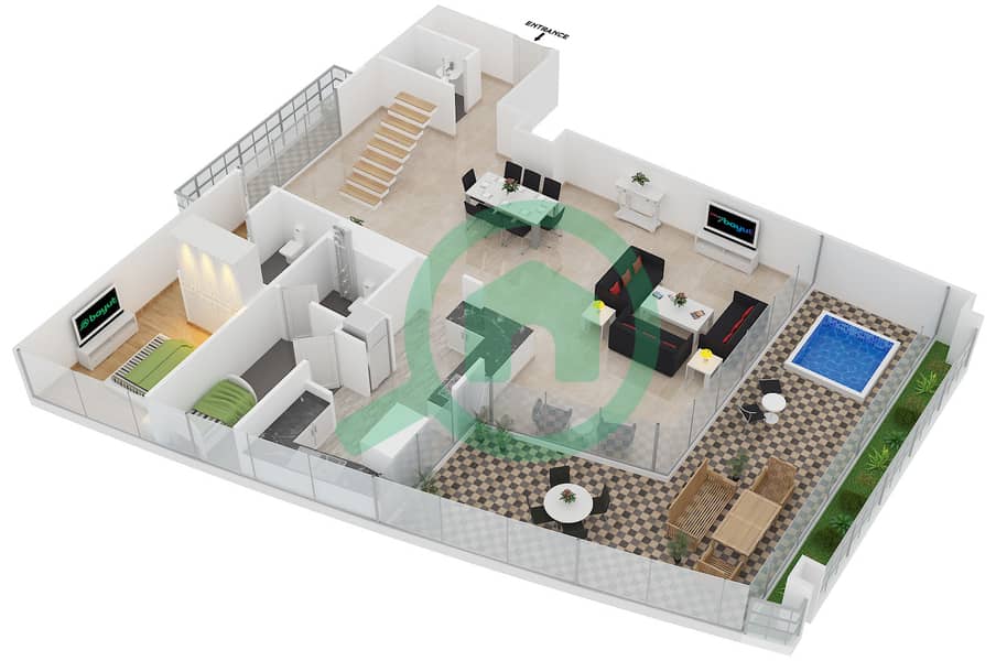 المخططات الطابقية لتصميم النموذج C تاون هاوس 3 غرف نوم - ويست وارف interactive3D