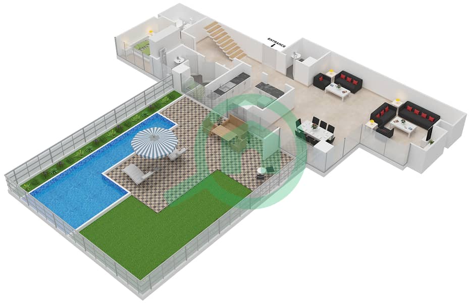 西码头大厦 - 3 卧室联排别墅类型F戶型图 interactive3D