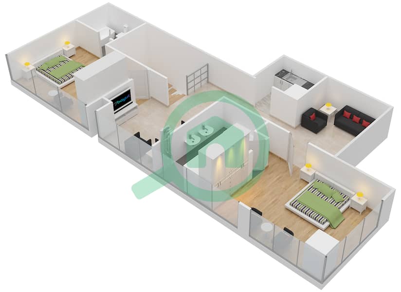 المخططات الطابقية لتصميم النموذج F تاون هاوس 3 غرف نوم - ويست وارف interactive3D