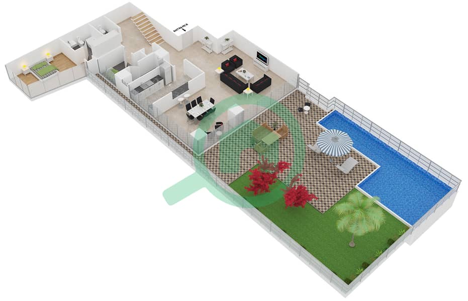 西码头大厦 - 3 卧室顶楼公寓类型G/FLOOR 2-2M戶型图 Lower Floor 2-2M interactive3D