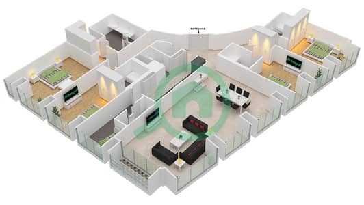 Cayan Tower - 4 Bedroom Apartment Type/unit 4/4 Floor plan