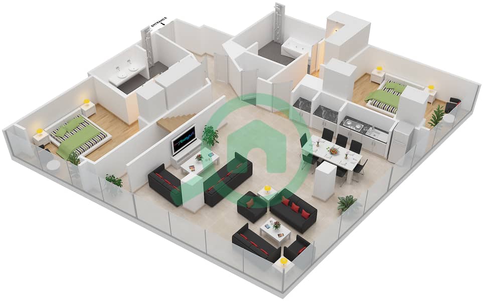 المخططات الطابقية لتصميم النموذج / الوحدة RA/320 شقة 2 غرفة نوم - ذا أوبوس interactive3D