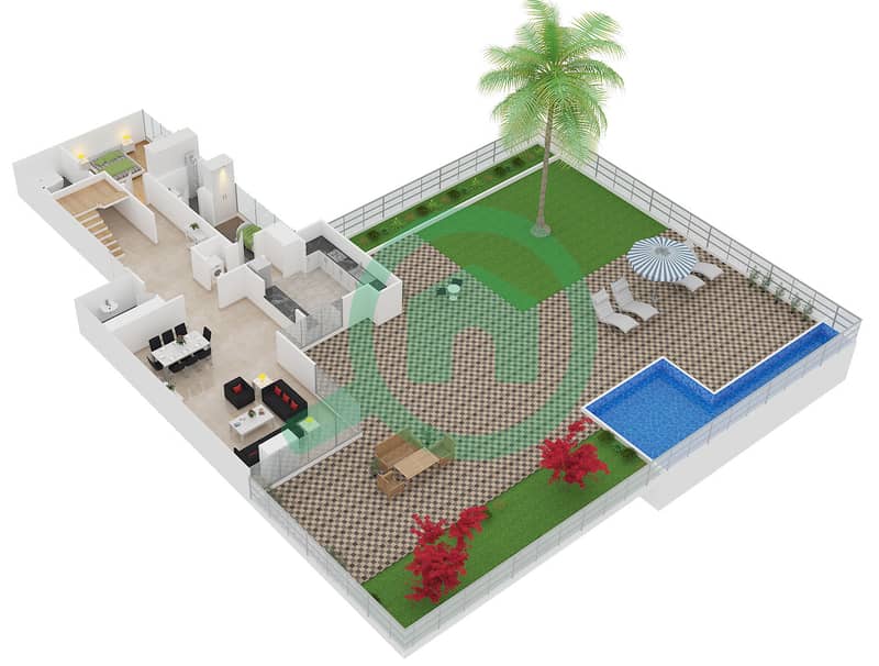 المخططات الطابقية لتصميم النموذج E تاون هاوس 3 غرف نوم - ويست وارف interactive3D