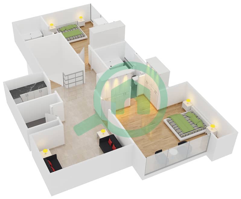 West Wharf - 3 Bedroom Townhouse Type E Floor plan interactive3D