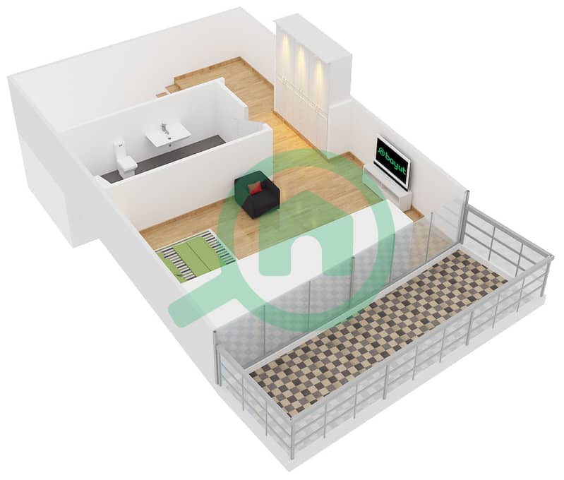西码头大厦 - 1 卧室联排别墅类型A1戶型图 interactive3D