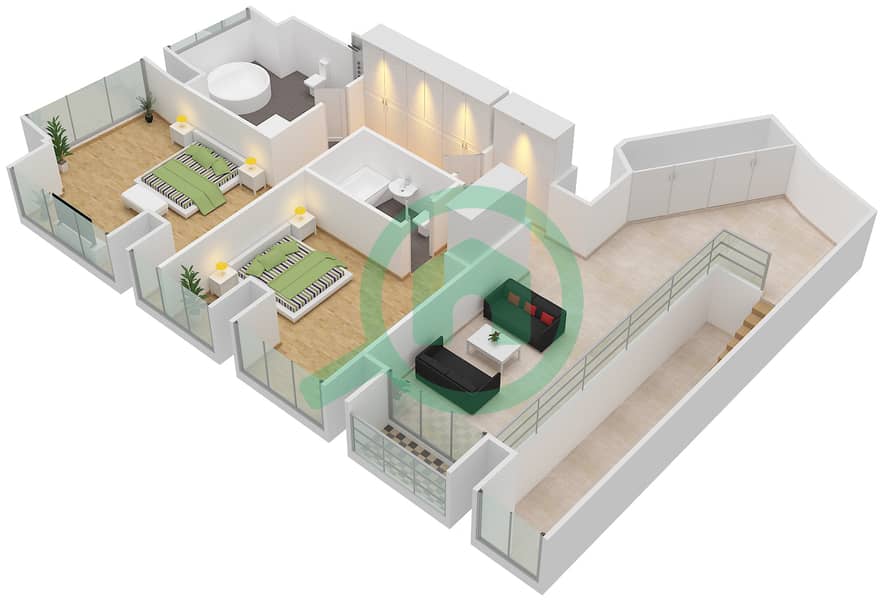 المخططات الطابقية لتصميم النموذج / الوحدة 3/1 شقة 3 غرف نوم - برج كيان interactive3D
