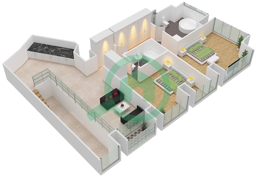 المخططات الطابقية لتصميم النموذج / الوحدة 3/5 شقة 3 غرف نوم - برج كيان interactive3D