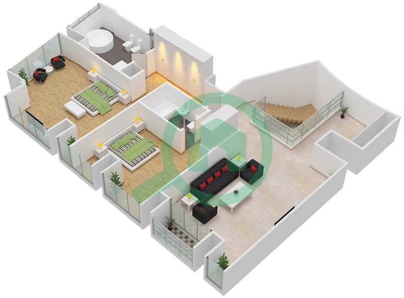 المخططات الطابقية لتصميم النموذج / الوحدة 3/6 شقة 3 غرف نوم - برج كيان interactive3D