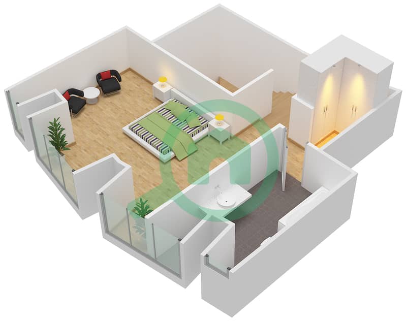 المخططات الطابقية لتصميم النموذج / الوحدة 3/8 شقة 1 غرفة نوم - برج كيان interactive3D