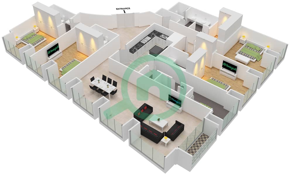 开阳大厦 - 4 卧室公寓类型／单位4/1戶型图 interactive3D