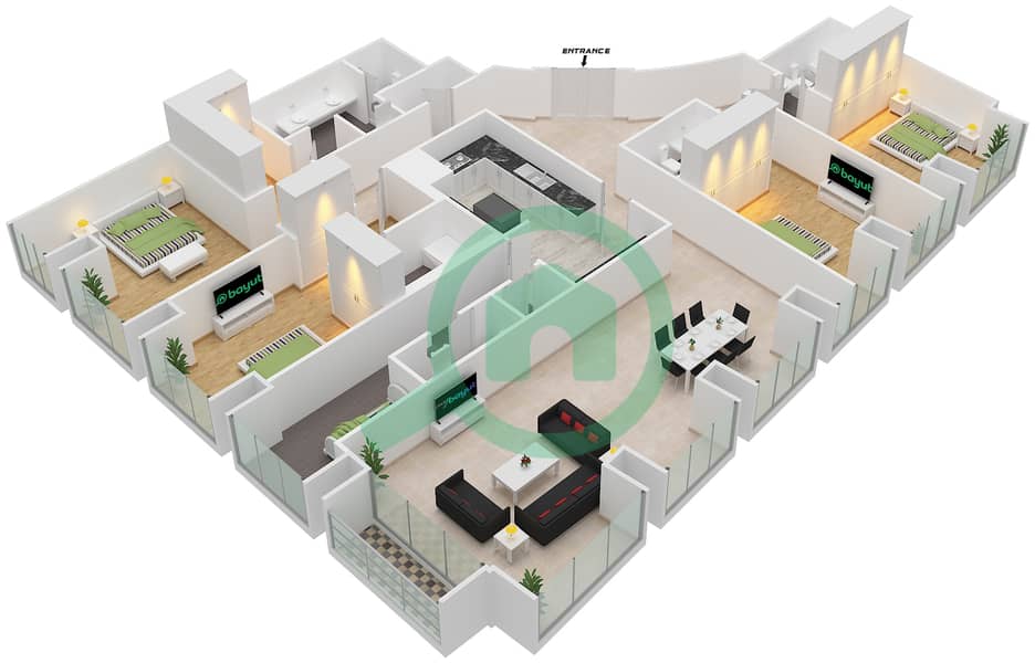 المخططات الطابقية لتصميم النموذج / الوحدة 4/2 شقة 4 غرف نوم - برج كيان interactive3D