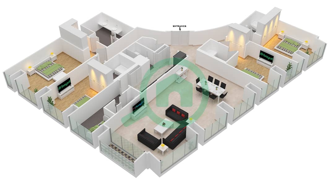 المخططات الطابقية لتصميم النموذج / الوحدة 4/4 شقة 4 غرف نوم - برج كيان interactive3D