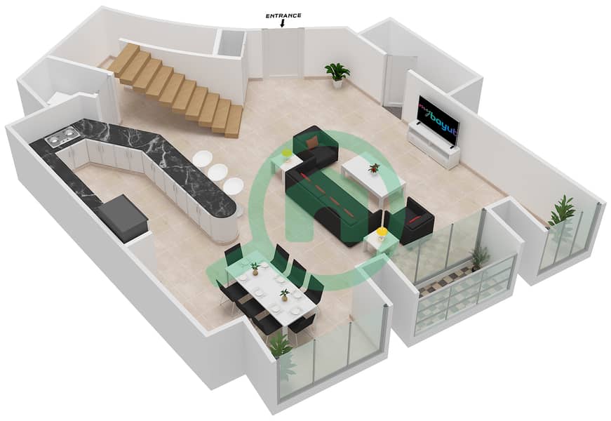 开阳大厦 - 2 卧室公寓类型／单位3/9戶型图 interactive3D
