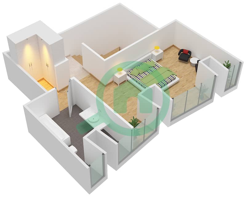 المخططات الطابقية لتصميم النموذج / الوحدة 3/3 شقة 1 غرفة نوم - برج كيان interactive3D