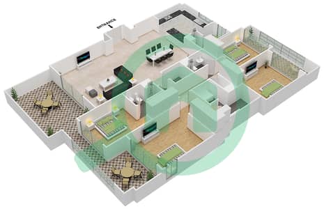 المخططات الطابقية لتصميم النموذج B شقة 4 غرف نوم - الأندلس