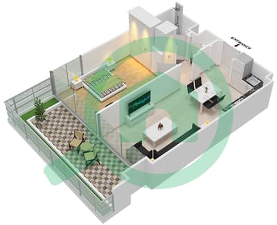المخططات الطابقية لتصميم النموذج 2 شقة 1 غرفة نوم - عزيزي ريفييرا 48