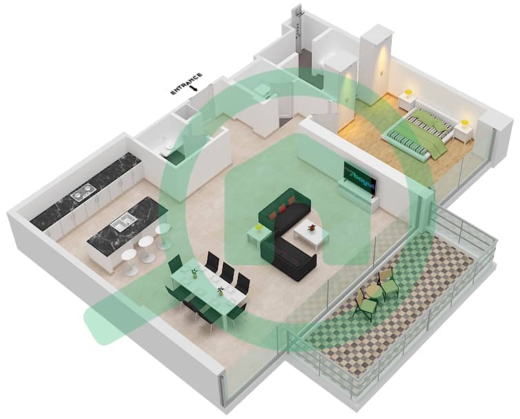 Building 10 - 1 Bedroom Apartment Type 1B Floor plan Floor 1-5 image3D