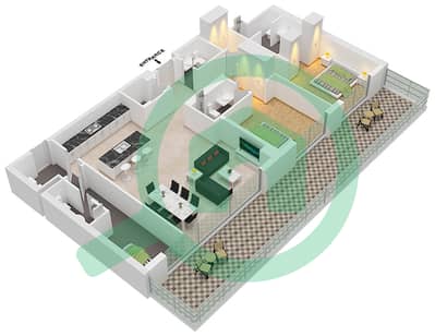 المخططات الطابقية لتصميم النموذج 2A12 شقة 2 غرفة نوم - بناية 10