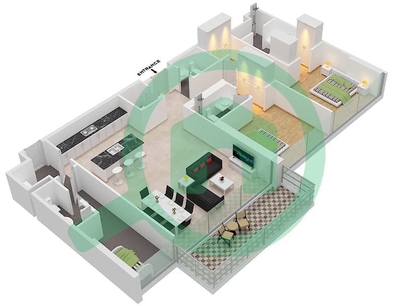 Building 10 - 2 Bedroom Apartment Type 2A13 Floor plan Floor 1-5 image3D