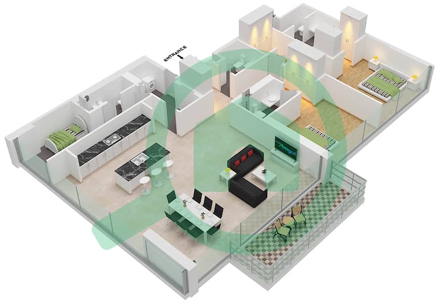 Building 10 - 2 Bedroom Apartment Type 2B Floor plan Floor 1-5 image3D