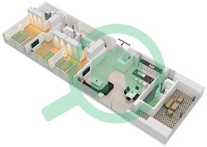 6B楼 - 3 卧室公寓单位105,206,306戶型图