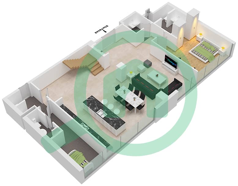 Building 10 - 4 Bedroom Apartment Type 4A Floor plan Lower level Floor 5-6 image3D