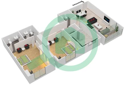 المخططات الطابقية لتصميم الوحدة 01 شقة 2 غرفة نوم - برج فاميلي