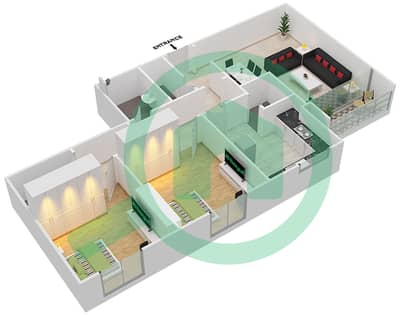 المخططات الطابقية لتصميم الوحدة 05 شقة 2 غرفة نوم - برج فاميلي