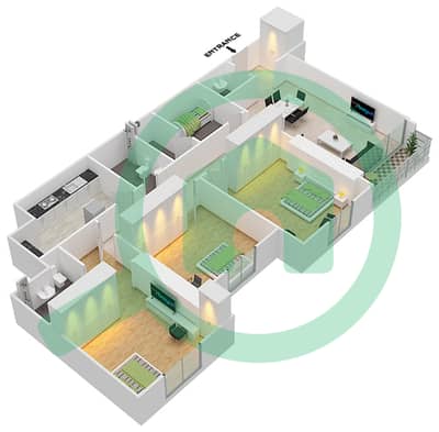 المخططات الطابقية لتصميم الوحدة 6 شقة 3 غرف نوم - برج فاميلي