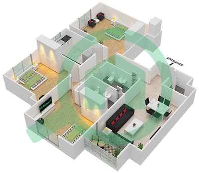 المخططات الطابقية لتصميم الوحدة 7 شقة 3 غرف نوم - برج فاميلي
