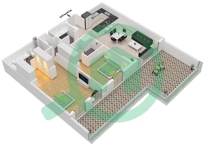المخططات الطابقية لتصميم النموذج A2 شقة 2 غرفة نوم - سنترال بارك