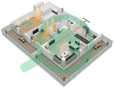 المخططات الطابقية لتصميم النموذج B1 شقة 2 غرفة نوم - سنترال بارك