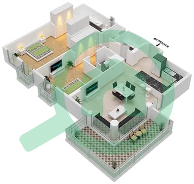 المخططات الطابقية لتصميم النموذج B2 شقة 2 غرفة نوم - سنترال بارك