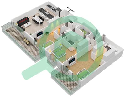 المخططات الطابقية لتصميم النموذج A3 شقة 3 غرف نوم - سنترال بارك
