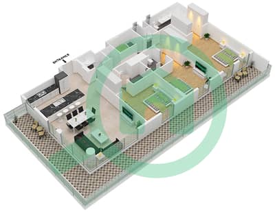 المخططات الطابقية لتصميم النموذج B2 شقة 3 غرف نوم - سنترال بارك
