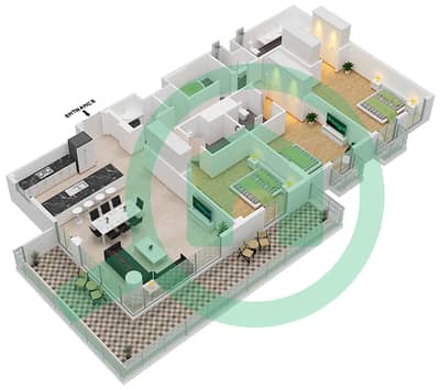 المخططات الطابقية لتصميم النموذج B4 شقة 3 غرف نوم - سنترال بارك