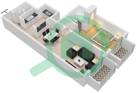 植物园住宅楼 - 1 卧室公寓类型3戶型图