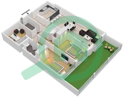 المخططات الطابقية لتصميم النموذج 6 شقة 2 غرفة نوم - بوتانيكا