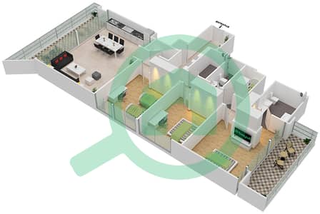 المخططات الطابقية لتصميم النموذج / الوحدة C/4,9,11 شقة 3 غرف نوم - بالاس رزيدنسز