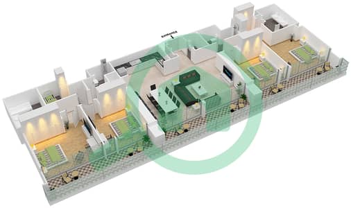 المخططات الطابقية لتصميم النموذج / الوحدة D/5-6 شقة 4 غرف نوم - بالاس رزيدنسز
